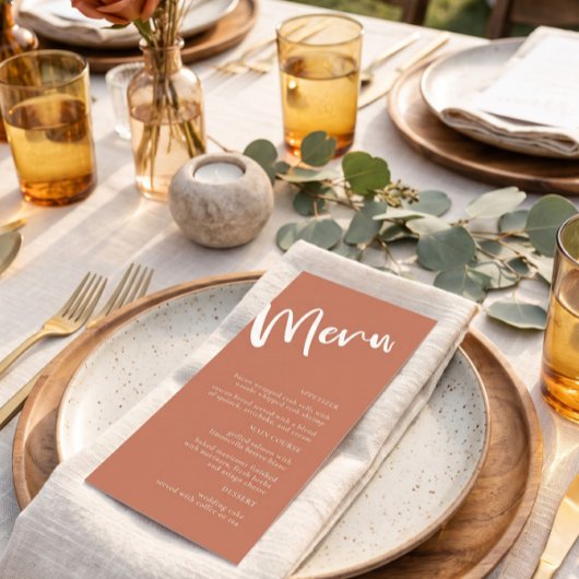 Modern Minimalistisch Terracotta Trouwmenu Menu