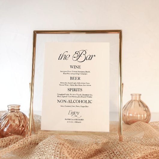 Modern Minimalistisch "The Bar" Huwelijksmenukaart Poster