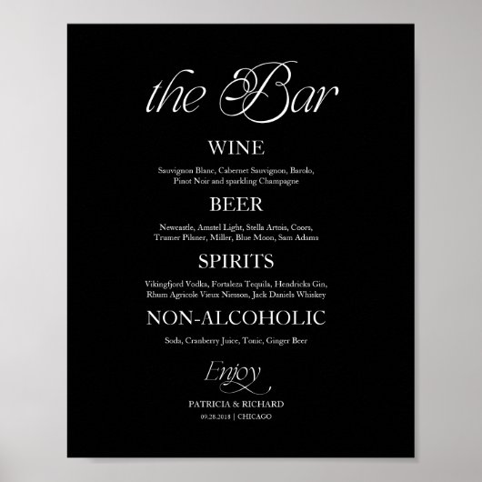 Modern Minimalistisch "The Bar" Trouwmenu Bord Poster (Voorkant)
