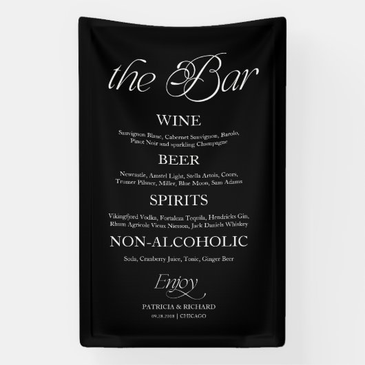 Modern Minimalistisch "The Bar" Trouwmenu Bord Spandoek (Verticaal)