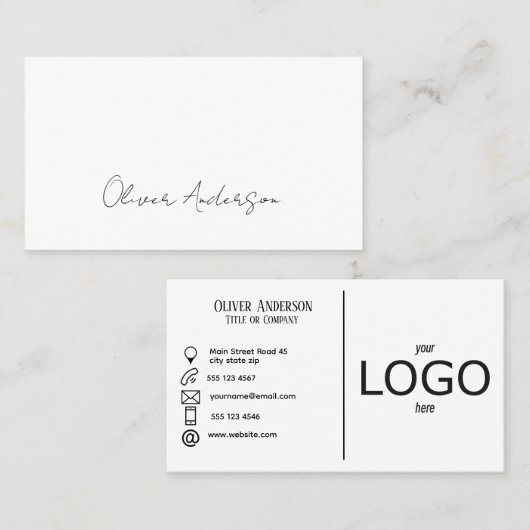 Modern minimalistisch traditioneel wit contact log visitekaartje (Voorkant / Achterkant)