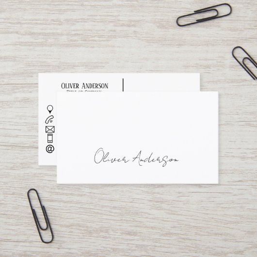 Modern minimalistisch traditioneel wit contact log visitekaartje (Voorkant / Achterkant in situ)