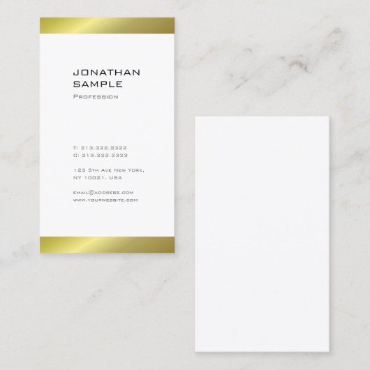 Modern minimalistisch Trendy Elegant Gold White Pl Visitekaartje (Voorkant / Achterkant)