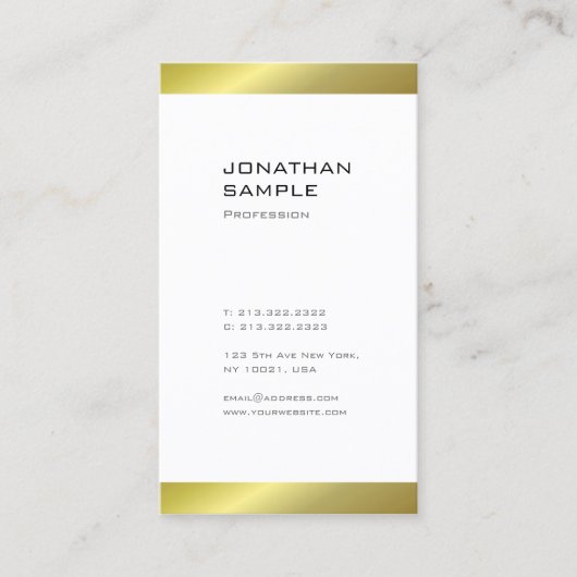 Modern minimalistisch Trendy Elegant Gold White Pl Visitekaartje (Voorkant)