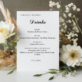 Modern minimalistisch trouwbalmenu, drink bruiloft reclamebord met voetstuk