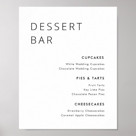 Modern Minimalistisch Trouwbuffet Menu Bord Poster (Voorkant)