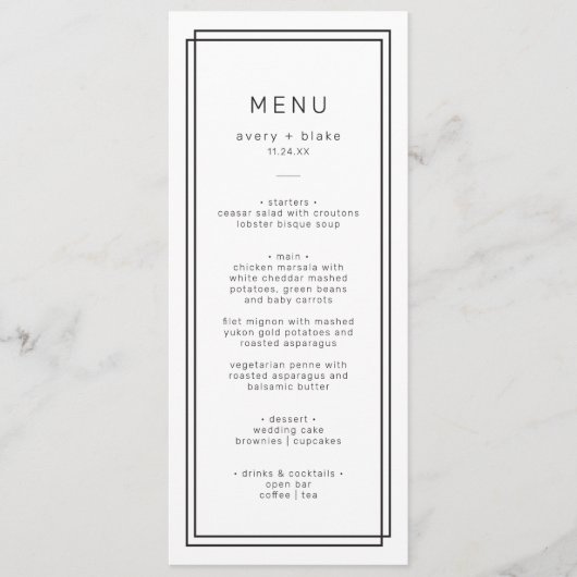 Modern Minimalistisch Trouwmenu / AVERY Suite Menu (Voorkant)