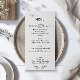 Modern minimalistisch trouwmenu, zwart-wit menu