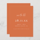 Modern Minimalistisch verbrand Sinaasappel Save th Aankondigingskaart (Voorkant / Achterkant)