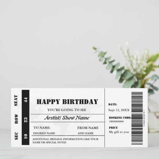 Modern minimalistisch verjaardagscadeau concerttic kaart (Staand voorkant)