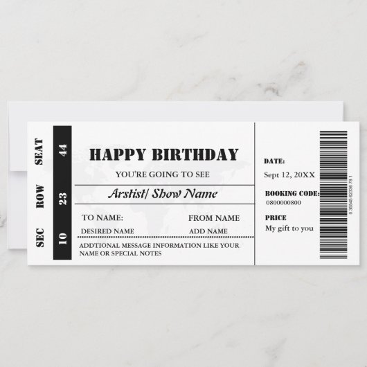 Modern minimalistisch verjaardagscadeau concerttic kaart (Voorkant)