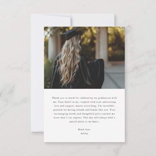 Modern minimalistisch verticaal foto-Afstuderen Bedankkaart (Achterkant)