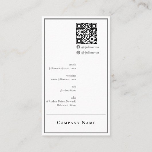 Modern minimalistisch verticaal wit Visitekaartje (Achterkant)