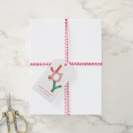 Modern minimalistisch vet script JOY Holiday Cadeaulabel (Met Touw)