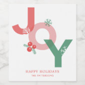 Modern minimalistisch vet script JOY Holiday Wijn Etiket (Enkel label)