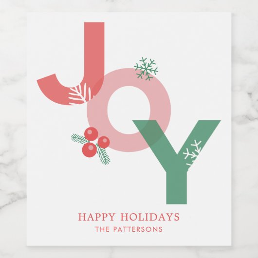 Modern minimalistisch vet script JOY Holiday Wijn Etiket (Enkel label)