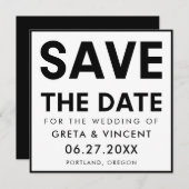 Modern minimalistisch vet zwart-wit vierkant save the date (Voorkant / Achterkant)