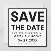 Modern minimalistisch vet zwart-wit vierkant save the date (Voorkant)