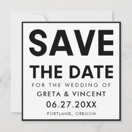 Modern minimalistisch vet zwart-wit vierkant save the date