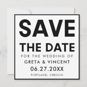 Modern minimalistisch vet zwart-wit vierkant save the date