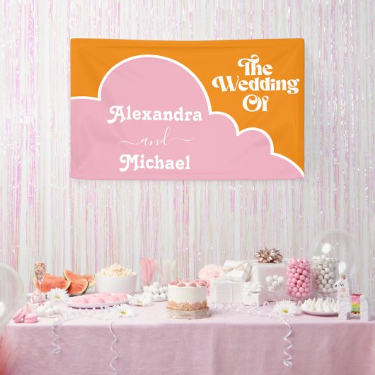 Modern minimalistisch vibrant Sinaasappel en roze  Spandoek (Feest)
