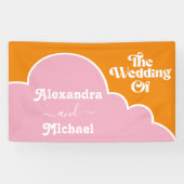 Modern minimalistisch vibrant Sinaasappel en roze  Spandoek (Horizontaal)