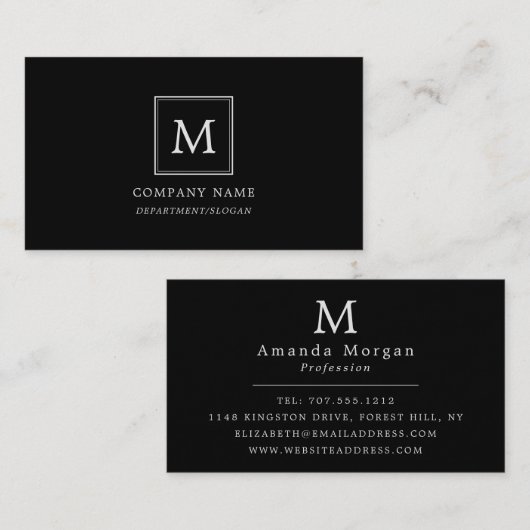 Modern minimalistisch vierkant monogram visitekaartje (Voorkant / Achterkant)