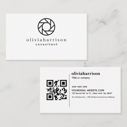 Modern minimalistisch Visitekaartje met QR-code (Voorkant / Achterkant)