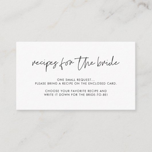 Modern minimalistisch Vrijgezellenfeest Recept aan Informatiekaartje (Voorkant)