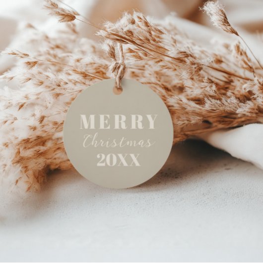Modern minimalistisch vrolijk kerst beige cadeau L Bedankjes Labels