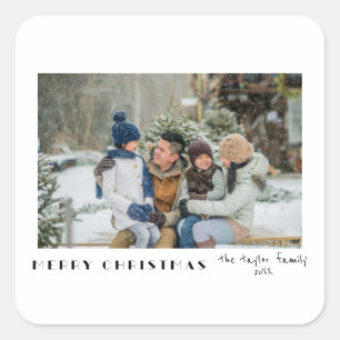 Modern Minimalistisch Vrolijk Kerst Foto Vierkante Sticker