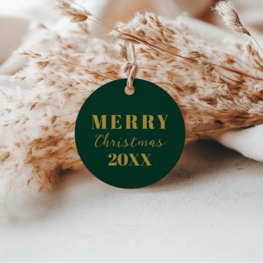 Modern minimalistisch vrolijk kerstgroen gouden ca bedankjes labels
