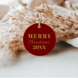 Modern minimalistisch vrolijk kerstrood goud cadea bedankjes labels