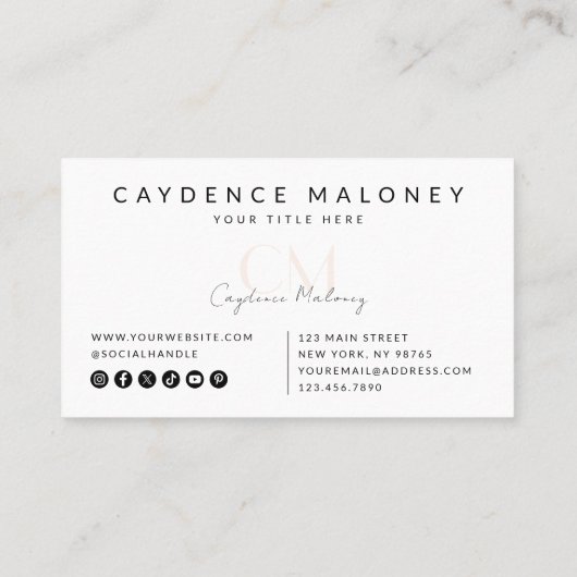 Modern minimalistisch vrouwelijk monogram blush ro visitekaartje (Achterkant)