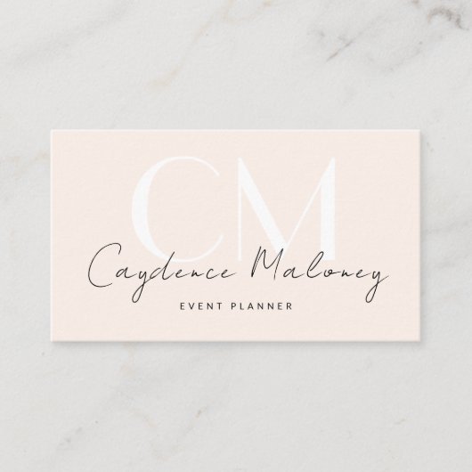 Modern minimalistisch vrouwelijk monogram blush ro visitekaartje (Voorkant)
