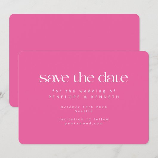 Modern minimalistisch warm roze kleurig simpel huw save the date (Voorkant / Achterkant)