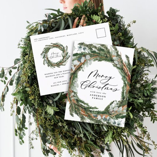 Modern minimalistisch watercolor botanisch Kerstmi Feestdagenkaart