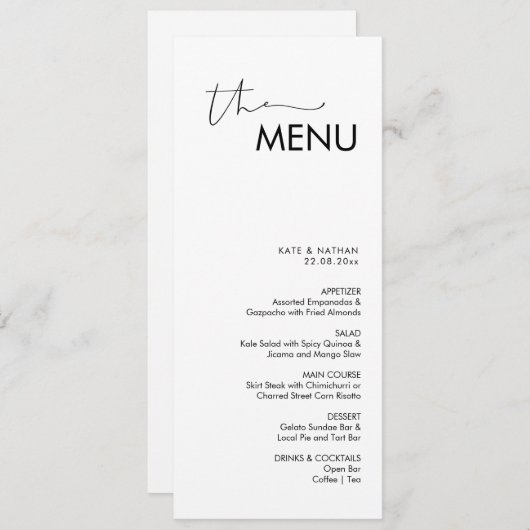 Modern Minimalistisch Weddenschap Menu (Voorkant / Achterkant)