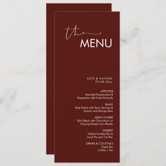 Modern Minimalistisch Weddenschap Menu (Voorkant / Achterkant)