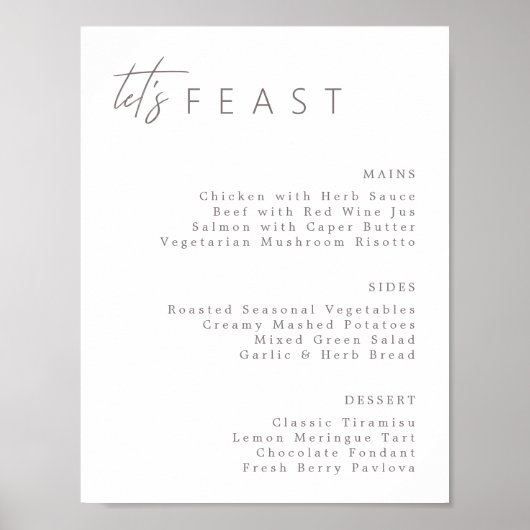 Modern Minimalistisch Weddenschap Menu Poster (Voorkant)