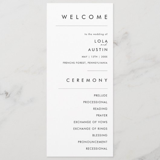 Modern minimalistisch weddenschap programmakaart (Voorkant)