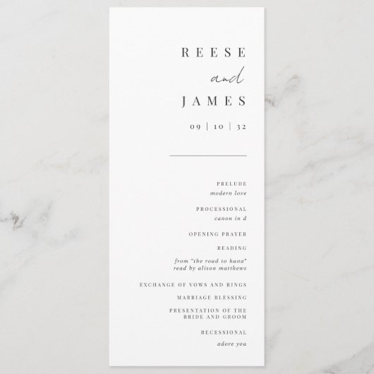 Modern minimalistisch weduwprogramma voor script programmakaart (Voorkant)