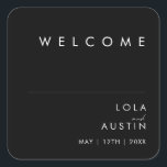 Modern minimalistisch | Welkom bij Black Wedding Vierkante Sticker<br><div class="desc">Deze moderne minimalistische | zwarte bruiloft welkome sticker is perfect voor je lelijke boho bruiloft. Het eenvoudige, unieke abstracte ontwerp dat vergezeld gaat van een hedendaags, minimaal script en een zwart-wit kleurenpalet geeft dit product een gevoel van elegante formele luxe terwijl het simplistische, chic bohemen blijft. Houd het zoals is,...</div>