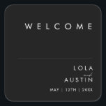 Modern minimalistisch | Welkom bij Black Wedding Vierkante Sticker<br><div class="desc">Deze moderne minimalistische | zwarte bruiloft welkome sticker is perfect voor je lelijke boho bruiloft. Het eenvoudige, unieke abstracte ontwerp dat vergezeld gaat van een hedendaags, minimaal script en een zwart-wit kleurenpalet geeft dit product een gevoel van elegante formele luxe terwijl het simplistische, chic bohemen blijft. Houd het zoals is,...</div>