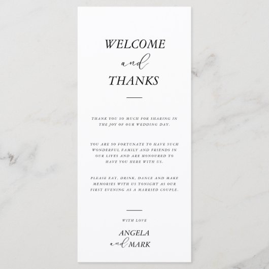 Modern minimalistisch welkom dank u plaatskaart menu (Voorkant)