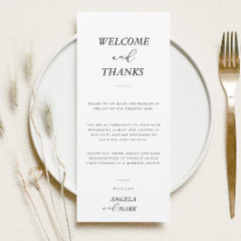 Modern minimalistisch welkom dank u plaatskaart menu