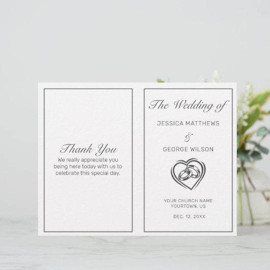 Modern minimalistisch White Black Wedding Programm (Staand voorkant)