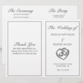 Modern minimalistisch White Black Wedding Programm (Voorkant / Achterkant)