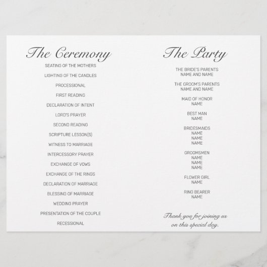 Modern minimalistisch White Black Wedding Programm (Achterkant)