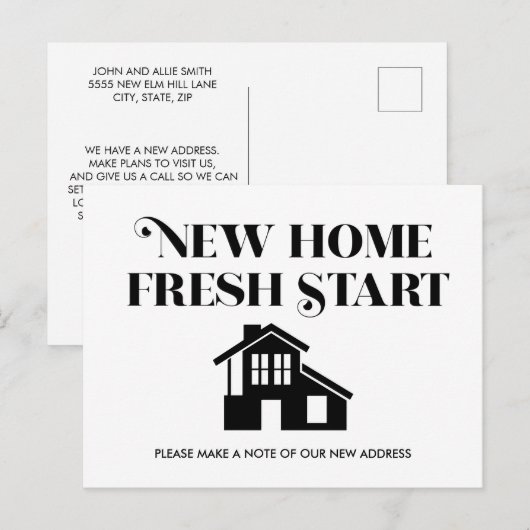 Modern minimalistisch wijzigingsadres zwart wit briefkaart (Voorkant / Achterkant)